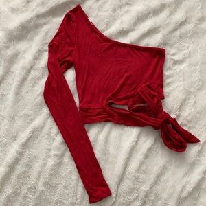 One shoulder long sleeve tee with wrap detail